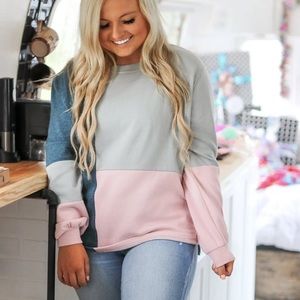 Denim Bell Sleeve Pullover Long Sleeve/Crew Neck